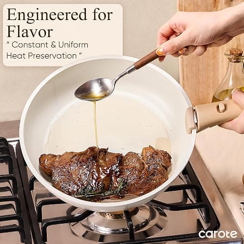 CAROTE 19pcs Pots and Pans Non Stick, Cookware Sets Detachable Handle, Induction Kitchen Pots and Pans,NonStick Cooking Set, Oven/Dishwasher/Fridge Safe, Space Saving thumbnail 6