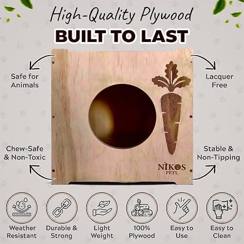 NIKOS PETS - Wooden Rabbit Hideout, Rabbit Bed, Indoor Hutch, Bunny House Pet for Bunnies, Guinea Pigs, Outdoor Shelter Hut, Small Animal Hideaway, Bunny Playground (12.5 x 12.5 in) thumbnail 3