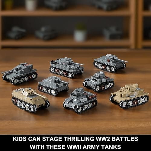 1165-Piece WW2 Army Tank Toys Building Sets Compatible with Lego, Create A Large KV-VI Military Models or 8 Set WWII Tanks, Great Gifts for Boys Kids thumbnail 4