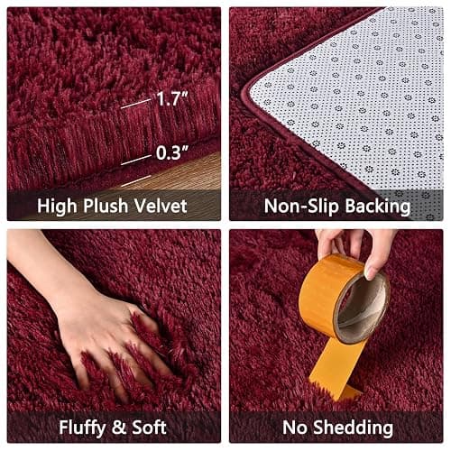 FALARK Fluffy Burgundy Red Rugs for Bedroom, 3x5 Feet Dark Red Area Rug for Boys Kids Girls Bedroom, Soft Shaggy Plush Cute Floor Carpet for Baby Nursery, Non Slip and Washable Carpets for Home Decor thumbnail 6