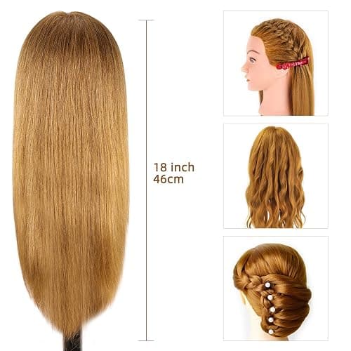 Mannequin Head with 100% Human Hair, MYSWEETY Doll Head for Hair Styling, Manikin Head Cosmetology Makeup Hairdressing Training Head with Clamp Holder and Tools(18" Brown, Makeup) thumbnail 4