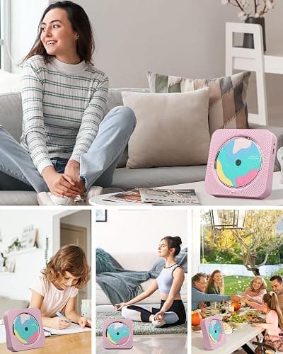 CD Player Portable with Bluetooth 5.1Desktop CD Player with HiFi Sound Speakers,Remote Control,Dust Cover,LED Display,Boombox FM Radio,USB/AUX for Home (Pink) thumbnail 9