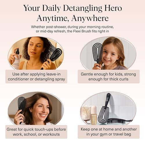 Kitsch Detangler Brush – Flexible Curly Hair Brush for Women, Men & Kids | Detangling Hairbrush with Bendable Frame and Ultra-Smooth Bristles for Wet or Dry Strands - Black thumbnail 6