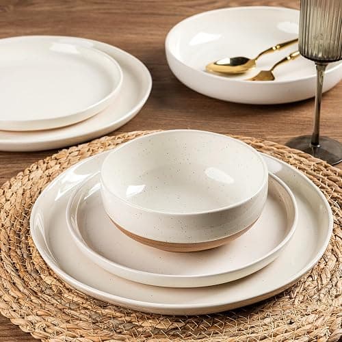 AmorArc Ceramic Dinnerware Sets, Handpainted Plates and Bowls Set with Rustic Terracotta Underside, Scratch Resistant Stoneware Dishes Set, Dishwasher & Microwave Safe thumbnail 3