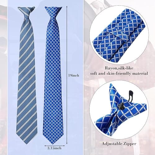 Janmercy 6 Pcs Clip on Tie for Men Clip on Necktie Striped Solid Plaid Dots Mixed Lot Tie for Wedding Office School, 20 Inch thumbnail 2