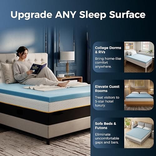 Napsie 2 Inch Twin XL Dorm Mattress Topper, Cooling Mattress Topper, Pressure Relief, CertiPUR-US Certified thumbnail 6