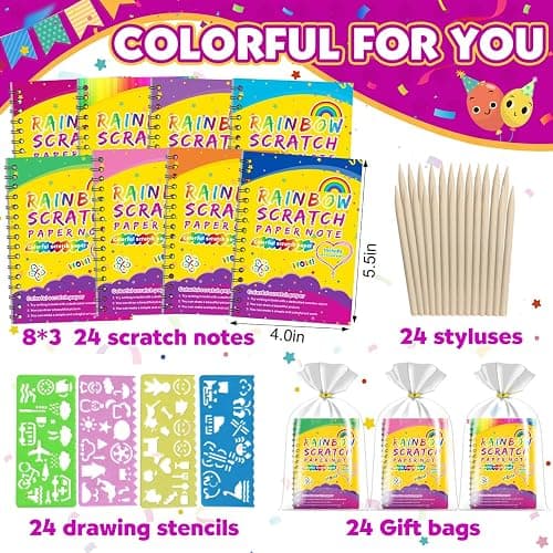 Party Favors for Kids 4-8-12: 24 Pack Scratch Rainbow Art Crafts Notebook, Coloring Book Goodie Bags Stuffers Kit, Bulk Birthday Gift Classroom Prizes Girl Boy Toddler thumbnail 2