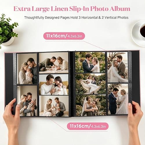 Photo Album 6x4 600 Photos Large Capacity, Linen Cover with Floral Pattern | Acid-Free Slip-in Photo Book Holds Horizontal Vertical Pictures for Family, Wedding, Baby, Anniversary & Travel Memory thumbnail 5