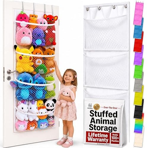 Honeyera The Original Stuffed Animal Storage (Patented) - Over Door Organizer for Stuffies, Baby Ideas Holder, Toy Plush Hammock Hanging Net Big Girls Toddler Large Bag Animals Stuffy - Image 1