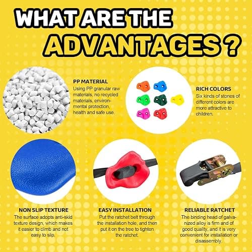 Just.smile Climbing Hold for Kids Outdoor-Ninja Tree Climbing Rocks 15 Pcs with 6 Ratchets-Climbing Grip Kits for Ninja Warrior Obstacle Course thumbnail 5