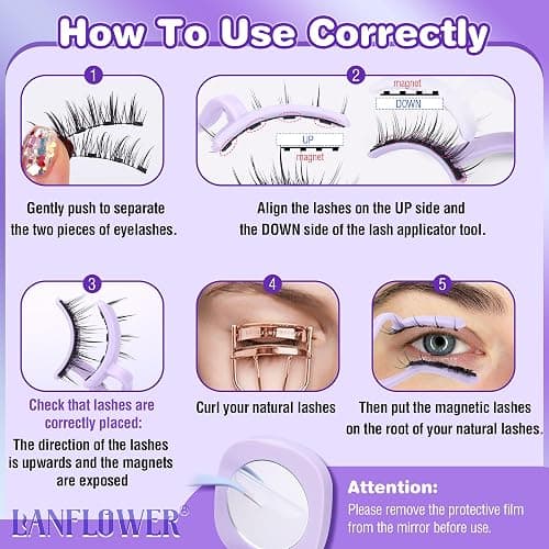 Lanflower Magnetic Eyelashes with Applicator Natural Magnetic Lashes Wispy False Eyelashes with Magnets Fairy Eyelashes No Need Glue Manga Lashes thumbnail 7