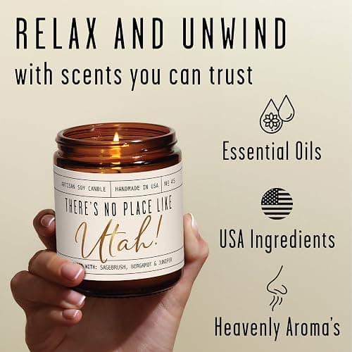 Utah Gifts, Utah Decor for Home - 'There's No Place Like Utah Candle, w/Sagebrush, Bergamot & Juniper I Utah Souvenirs I Utah State Gifts I 9oz Jar, 50Hr Burn, USA Made thumbnail 6