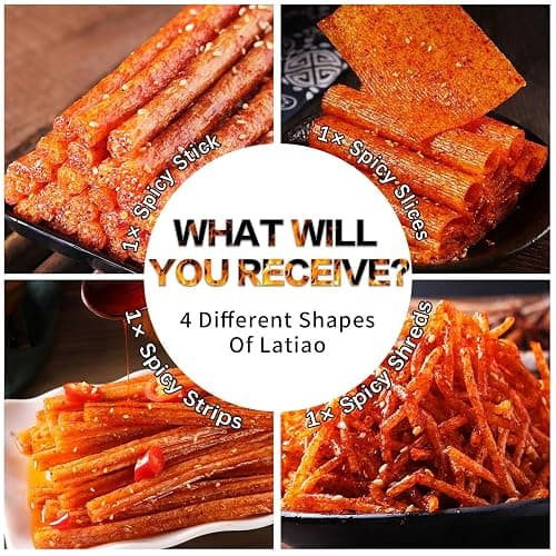4 Pack Latiao Spicy Strips Chinese Snacks, Spicy Snacks Latio Spicy Strips 70g/2.46 Ounces per Pack, 4 Combinations Packed (Medium Spicy) thumbnail 2