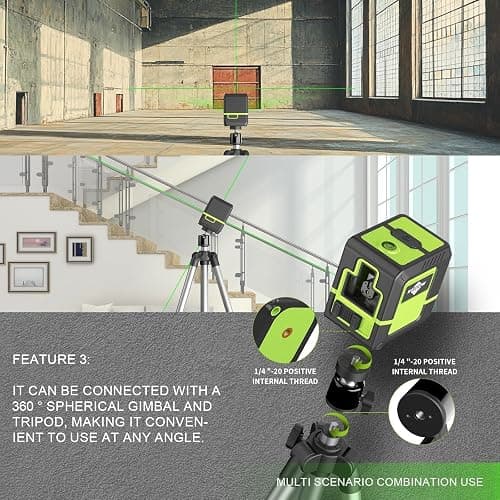 Laser Level with Tripod，Self Leveling Laser Level Green Line Laser Cross Line Laser Leveler Tool for Picture Hanging, Tile, Home Renovation thumbnail 5
