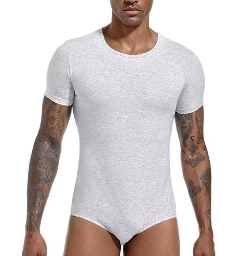 Landofgenie Mens Short Sleeve Bodysuit Pajama Bodysuit One Piece Pajamas Rompers Basic Onesie Crotch Snap Shirts thumbnail 4