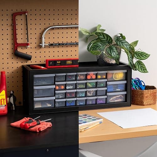 IRIS USA Plastic Storage Drawers, 26-Drawer, Stackable Teacher Toolbox, Small Parts Organizer Cabinet for Sticker Crayon Marker Bead Balloon Building Bricks Tool Hardware, Garage Storage Bins, Black thumbnail 9