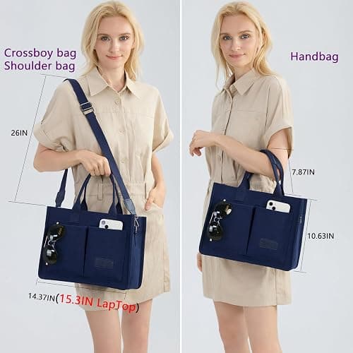 ZHMO Canvas Tote Bag for Women,Womens Purse Handbags Totes Bags Crossbody Work Laptop Book Bag for Travel Nurse College Gift - Canvs Peaceful Blue thumbnail 3