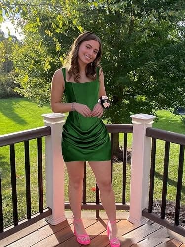Satin Pleated Homecoming Dresses 2026 for Teens Spaghetti Straps Mermaid Square Neck Corset Cocktail Mini Dress thumbnail 6