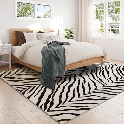 YIHOUSE Tiger Washable Area Rugs 5'x7', Black and Beige Modern Rug for Living Room, Bedroom, Ultra Thin Animal Stripe Print Rug for Girls Boys Nursery, Playroom, Dorm Room thumbnail 7