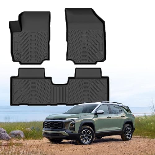 Runine Carbon Fiber Floor Mats for 2018-2024 Chevrolet Equinox/GMC Terrain (Not for EV), All Weather Protection TPE Car Mats Custom Car Liners Accessories, Front & 2nd Row Floor Liners Set - Image 1