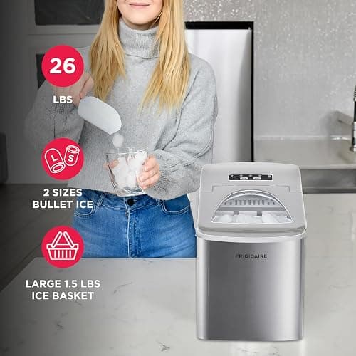 Frigidaire 26 Lbs per Day Portable Compact Maker, Ice Making Machine, Stainless, Medium thumbnail 3
