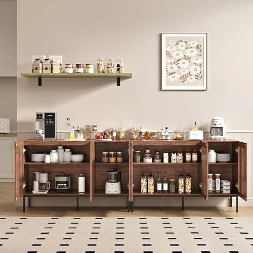 BVIUNTWO Farmhouse TV Stand for TVs up to 100 inch, 2 in 1 Entertainment Center TV Console with Storage Cabinets and Metal Base,Brown Media Console for Living Room thumbnail 6