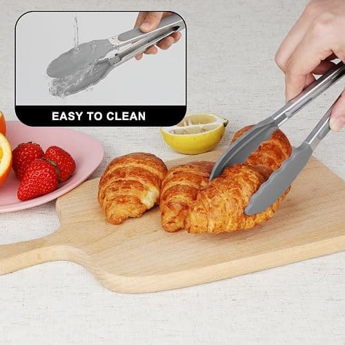 Hotec Mini Silicone Kitchen Tongs for Cooking - 7-Inch Small Serving Tongs with Silicone Tips, Set of 3 (Black,Grey,Khaki) thumbnail 6