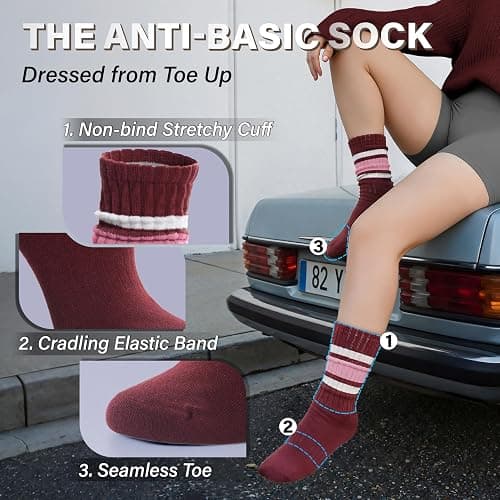 MOSEY KOSY Slouch Cotton Socks, Scrunch Thin Fashion Colorful Soft Breathable Crew Calf for Women and Men, 4 Pairs thumbnail 3