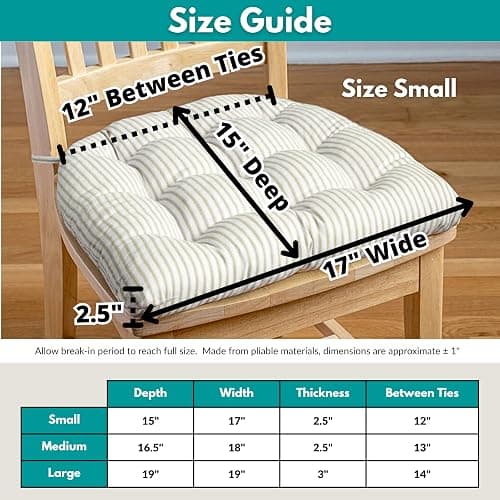 Barnett Home Decor Chair Cushions for Dining Chairs - 15x17 Kitchen Chair Cushions - Machine Washable, 100% Cotton - Made in USA - Latex Foam Comfort Chair Pads - Ticking Stripe Black Small Pack of 4 thumbnail 3