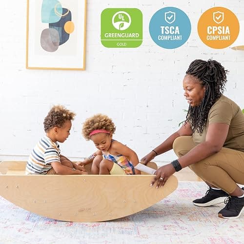 ECR4Kids Rocking Boat and Steps, Play Center, Natural thumbnail 5