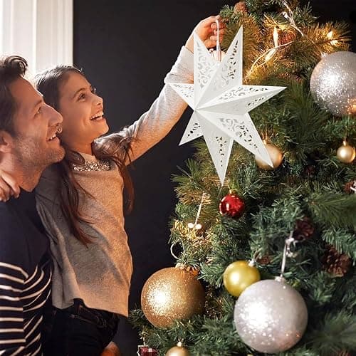 IMIKEYA Christmas Star Paper Lantern: 45cm Star Lamp Shade Paper Lantern Lamp Decorations Hollow out Hanging Lamp Shade for Christmas Wedding New Year Party Decorations (White) thumbnail 2