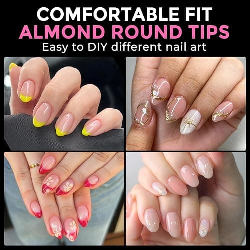 UNA GELLA Short Almond Round Fake Nails 216pcs Almond Press on Nails Pre-shape Oval Gel Nail Tips for Full Cover Acrylic Short Round Nails For Nails tips Extension 12 Sizes thumbnail 2
