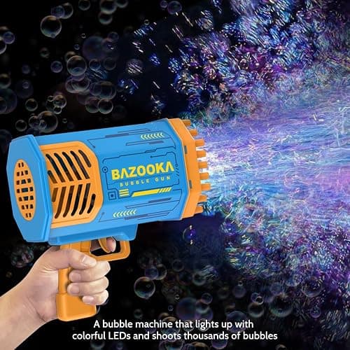 Bubble Gun Bazooka Machine with Solution - 69 Holes Blaster for Outdoor Summer Toy, Party Favors - Blue Easter Bubble Maker Blowers for Kids thumbnail 5
