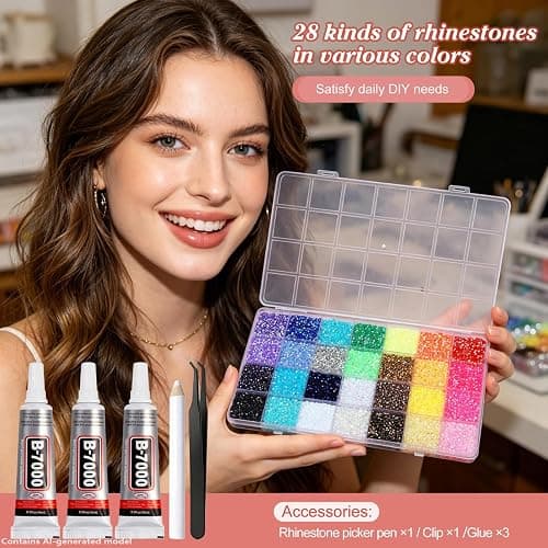 Artdone 36000Pcs Resin Rhinestones 3mm Jelly AB 28Colors for Bedazzling Glitter Kit DIY, Multicolor Crystal Diamond Pearls with 3Pcs 10ml B7000 Jewelry Glue for Bedazzled Nail Art Supplies Decoration thumbnail 3