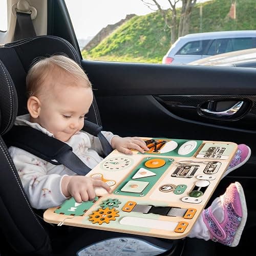 KALOTOYS Montessori Busy Board for Baby & Toddlers 1-3 | Wooden Sensory Activity Board with 13 Activities, Real Metal Locks & Latches | Fine Motor Skills Educational Toy for 1 2 3 Year Old thumbnail 8