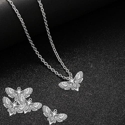 20 Pcs Vintage Moth Charms, Halloween Pendants, Silver Insect Charms for Jewelry Making, DIY Necklace Bracelet Making and Crafting thumbnail 3
