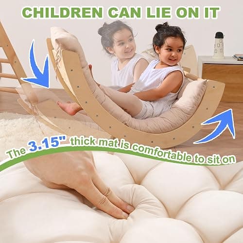 OLLIKIVI Pikler Triangle Set with Cushion, Indoor Climbing Toy Set for Toddlers, Montessori Foldable Indoor Playground, Wodden Jungle Gym with Ramp and Arch Climber for 1-6 Years Old Kids thumbnail 7