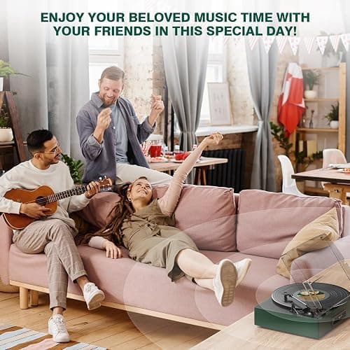 Record Player Bluetooth Turntable with Built-in Speakers & 3 Speed 3 Size Portable Retro Vinyl Record Player for Entertainment and Home Decoration Emerald Green thumbnail 7