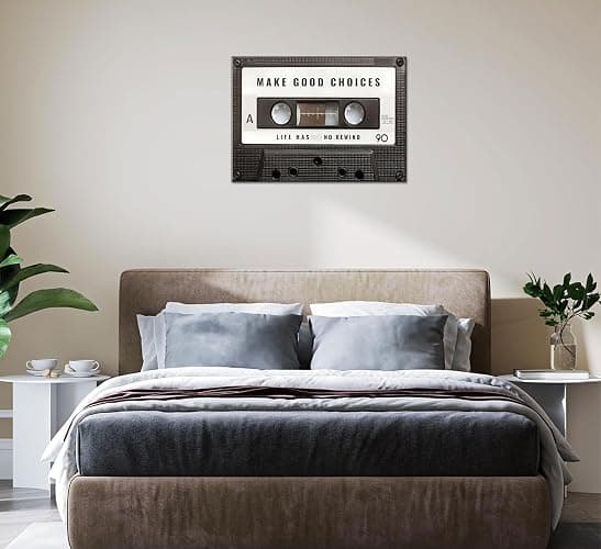 Inspirational Office Canvas Wall Art Picture Vintage Cassett Tape Prints Make Good Choices Life Has No Rewind Inspiring Artwork Motivational Wall Decor for Office Bedroom Living Room 12x16in Framed thumbnail 4