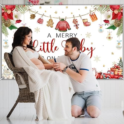 Avezano Christmas Baby Shower Backdrop A Little Merry Is on the Way Banner Xmas Winter Wonderland Newborn Baby Shower Party Decorations (6x3.6ft) thumbnail 7