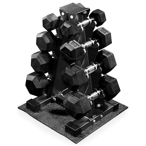BalanceFrom Rubber Coated Hex Dumbbell Weight Set with Storage Rack, 100LB or 150LB or 200LB Set, 5-20 lbs or 5-25 lbs or 10-30 lbs Pairs - Image 1