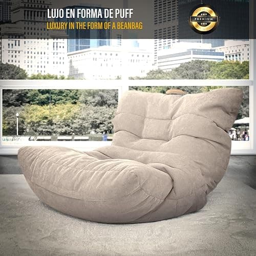 Aiire Fauteuil Pouf Salon Moderne - Pouffe Géant Interieur Adulte ou Ado avec Remplissage pour Décoration de la Chambre – Gros Bean Bag XXL ou Coussin de Sol Beige thumbnail 4