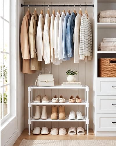 Kitsure Shoe Rack - Non-Woven Shoe Rack Shelf, Shoe Organizer for Closet, Entryway, Garage & Corridor, Stackable Shoe Shelves, 27.5" Wide - 3 Tier, White | Shoe Organizer for Closet, Entryway, Garage, Stackable Shoe Shelves, college dorm&apartment essentials thumbnail 8