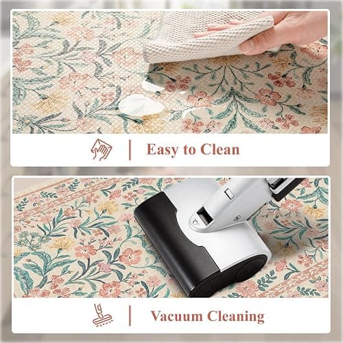 Collive Kitchen Mats Cushioned Anti Fatigue, Waterproof Kitchen Floor Mat Non Slip Desk Rugs Comfort Standing Rug, Pink Floral Carpets for Sink, Office, Laundry, Home Decor, 20" x 47" + 20" x 32" thumbnail 5
