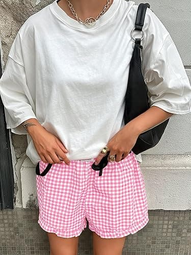 ANRABESS Boxer Shorts for Women,Gingham Plaid Elastic Waist Ruffle,Perfect for Lounge,Pajama&Sleep,Cute Casual Summer Bottoms thumbnail 6