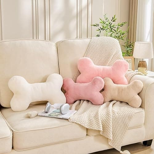 XVTRU Bone Pillow Cute Decorative Throw Pillow Bone Shaped Pillows for Aesthetic Home Decorative Cushion Pet Plush Pillow for Bed Sofa Couch (Ivory, 15 Inch) thumbnail 2