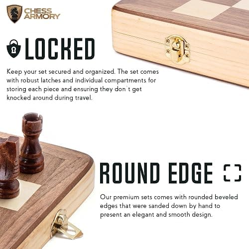 Chess Armory Wooden Chess Set 15 Inch - Classic Handcrafted Game Board for Adults and Kids with Extra Queen Pieces and Storage Box - Ideal for Home and Travel - Non-Magnetic thumbnail 5
