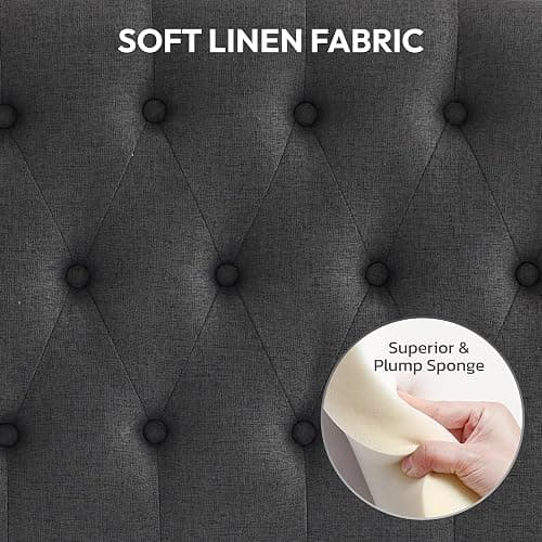 Iroomy Upholstered Queen Headboard, Button Diamond Tufted Headboard with Adjustable Height and Solid Wood Leg, Linen Padded Headboards for Queen Size Bed, Modern Head Board, Dark Grey thumbnail 5