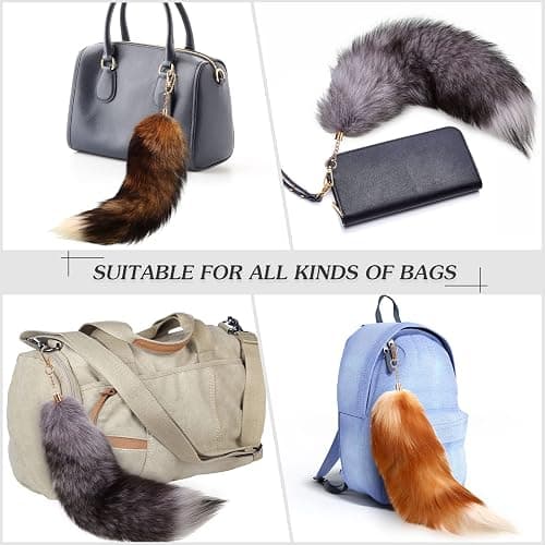 Sureio Winter Fox Tail Huge Fluffy Real Fur Wolf Tail Keychain for Women Handbag Cosplay Accessory thumbnail 5