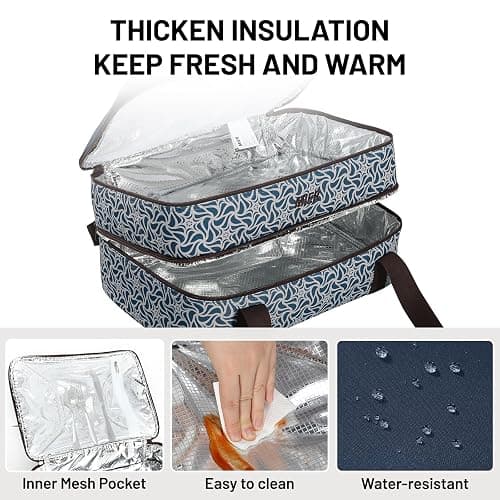 MIER Insulated Casserole Carrier Fits 9"x13" Baking Dishes/Foil Pans, Double Food Carriers Bag Thermal Holder for Hot or Cold Food Lasagna Lugger Potluck Parties Picnic Travel, Deep Blue thumbnail 6